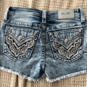 Miss Me Denim Shorts with Embellished Pockets